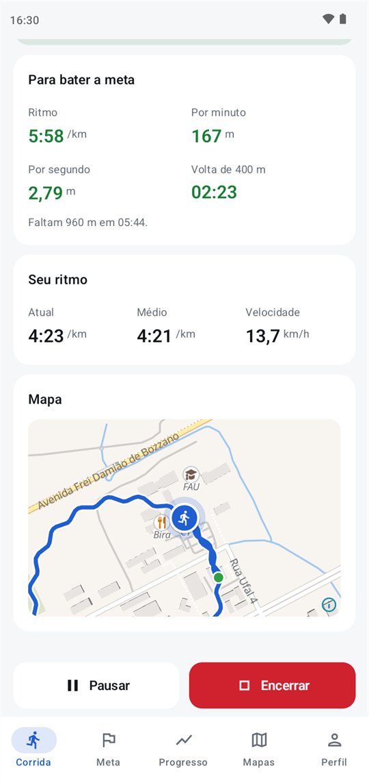 Mapa com o percurso e o marcador do corredor